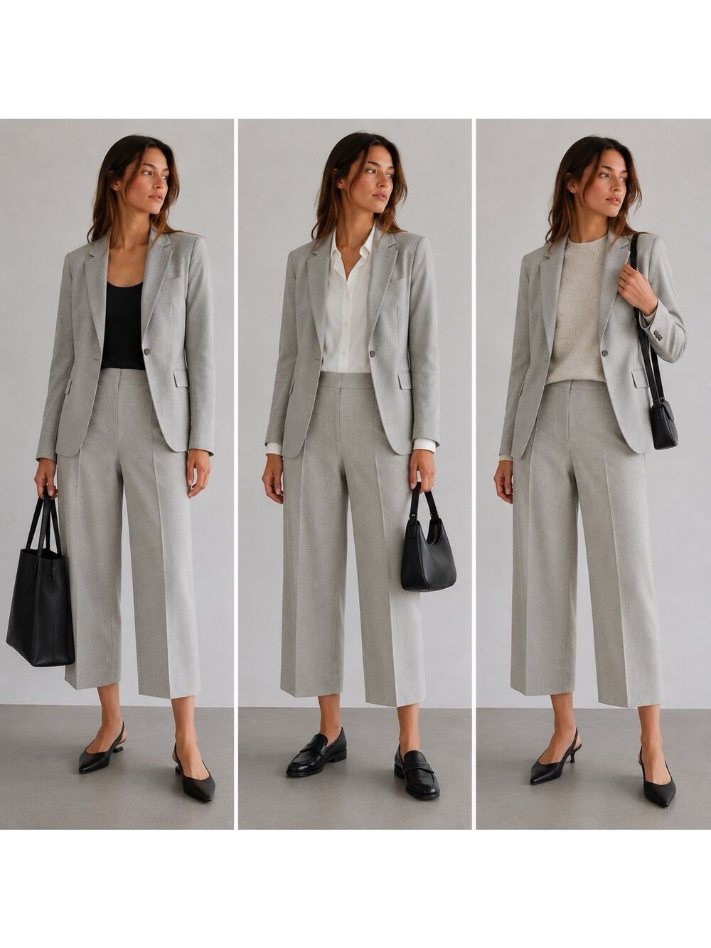 Theory Light Gray Cropped Wide-Leg Trousers